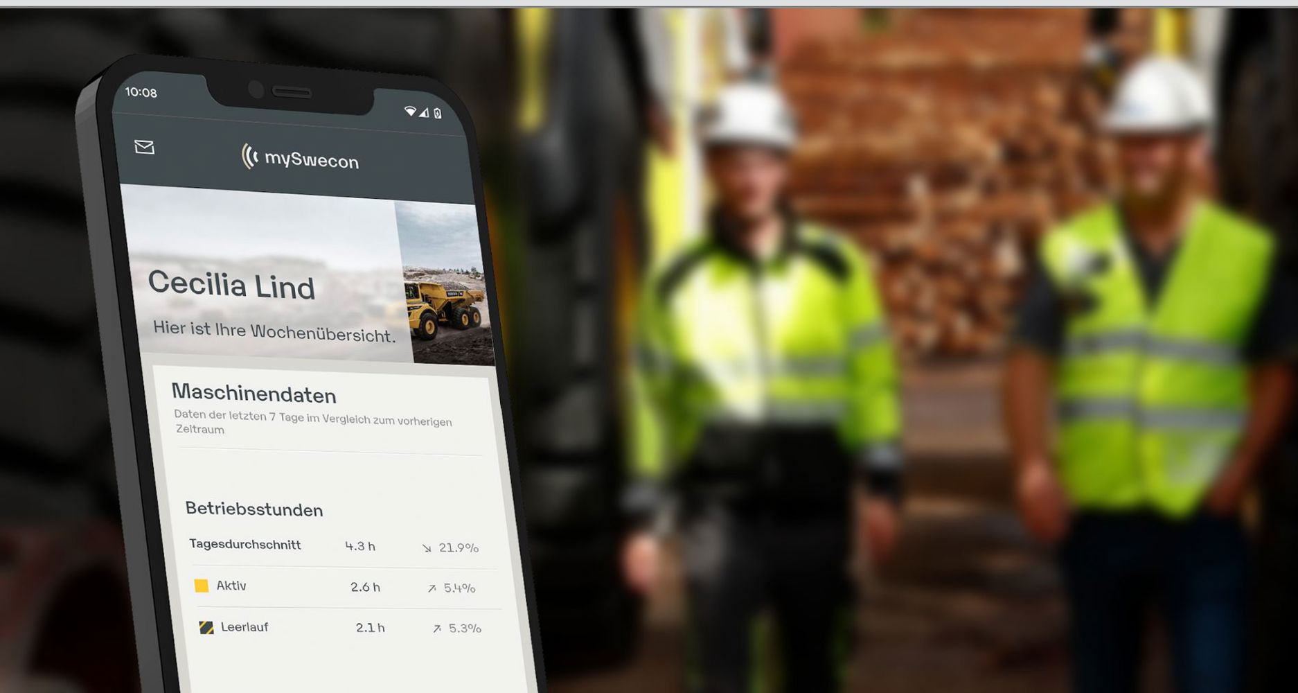 mySwecon App: Maschinendaten des Fuhrparks, wie Arbeitsstunden und Kraftstoffverbräuche